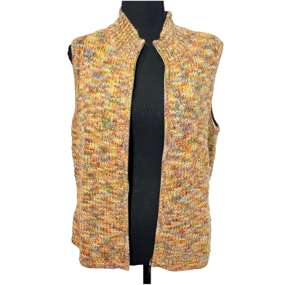 Vintage Wool Blend Marled Zip Sweater Vest Womens M Grandpa Rustic Earthy Fall - Picture 3 of 10